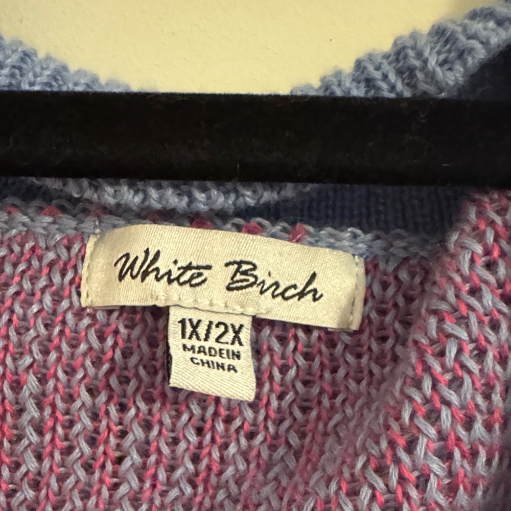 White Birch Blue Cardigan with Pink Smiley Faces - Picture 2 of 4